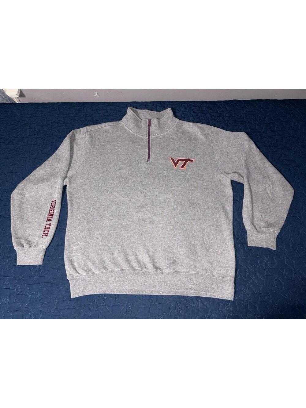 Virginia Tech VT Quarter Zip Sweatshirt Mens XL Gray Hokies Pullover NCAA
